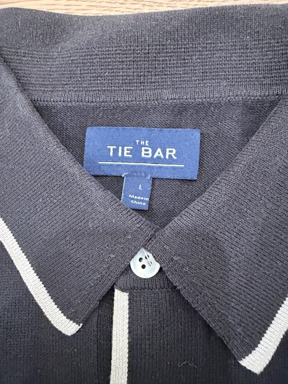 The Tie Bar Black Knit Polo Sweater Shirt White Trim Pocket Large - Picture 6 of 8